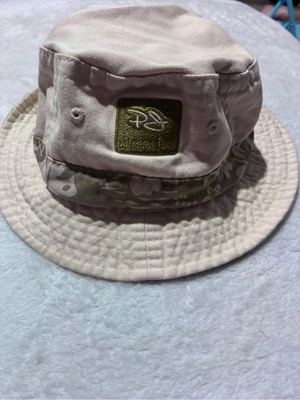 Panama Jack Kids Beige Bucket Hat with Olive Floral Band